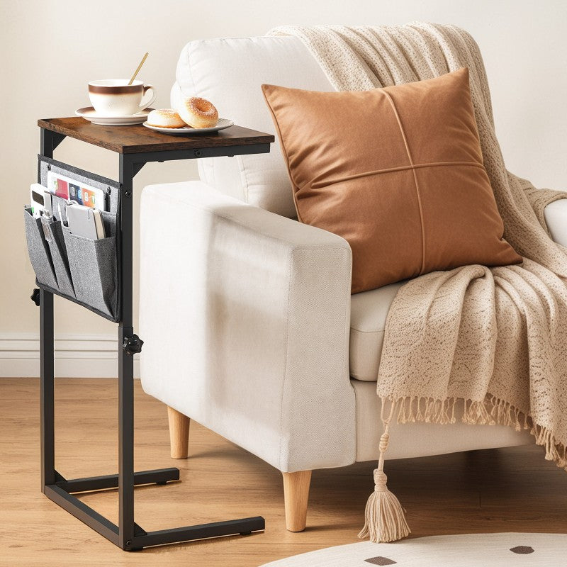 HOOBRO HOOBRO C Shaped Side Table, Height Slim Bedside Table, Sofa Table Slide Under Couch workspace for bedroom - in use
