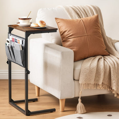 HOOBRO HOOBRO C Shaped Side Table, Height Slim Bedside Table, Sofa Table Slide Under Couch workspace for bedroom - in use