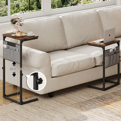 HOOBRO HOOBRO C Shaped Side Table, Height Slim Bedside Table, Sofa Table Slide Under Couch workspace for bedroom - back view