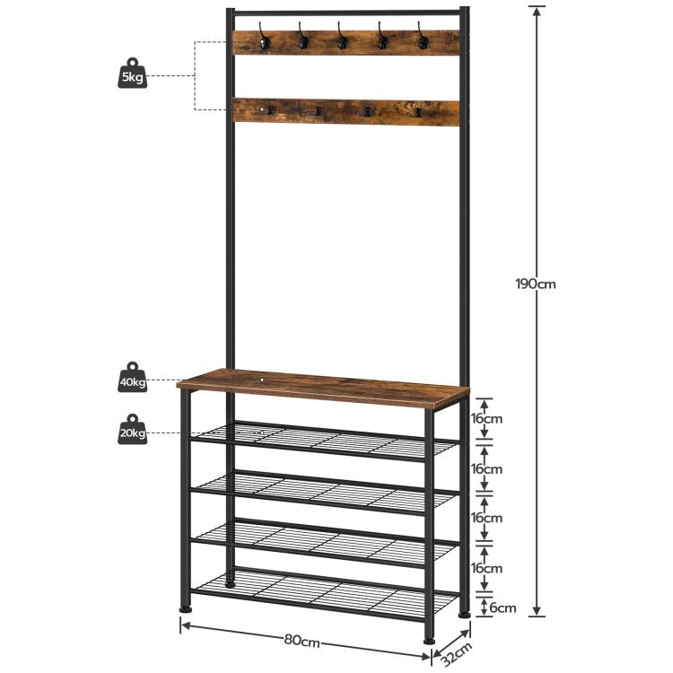HOOBRO Coat Stand, Coat Rack with Shoe Storage, Free Standing Hall Tree with 9 Hooks, Shoe and Coat Rack for Hallway, Entryway, Metal Frame, Sturdy, Industrial