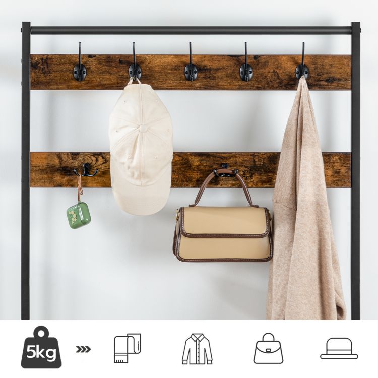 HOOBRO Coat Stand, Coat Rack with Shoe Storage, Free Standing Hall Tree with 9 Hooks, Shoe and Coat Rack for Hallway, Entryway, Metal Frame, Sturdy, Industrial