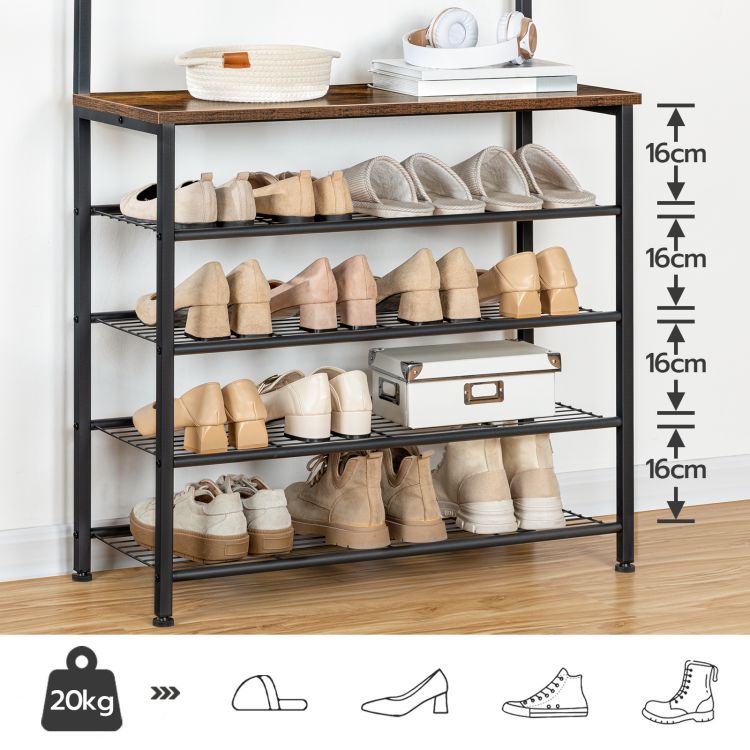 HOOBRO Coat Stand, Coat Rack with Shoe Storage, Free Standing Hall Tree with 9 Hooks, Shoe and Coat Rack for Hallway, Entryway, Metal Frame, Sturdy, Industrial
