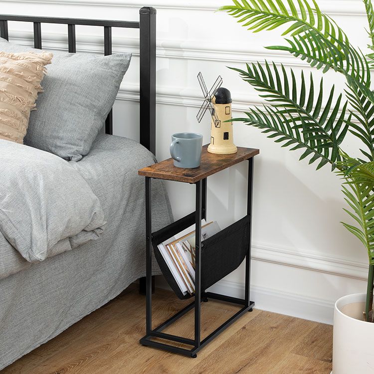 HOOBRO Side Table with Magazine Holder Sling, Narrow End Table, Slim Nightstand for Small Spaces, Wood Look Accent Table with Metal Frame, Industrial, Easy Assembly