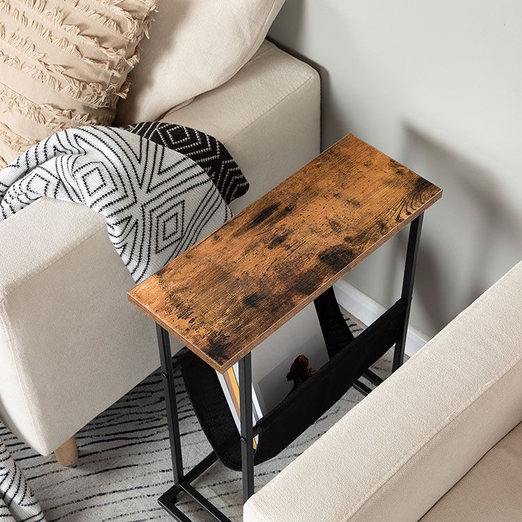 HOOBRO Side Table with Magazine Holder Sling, Narrow End Table, Slim Nightstand for Small Spaces, Wood Look Accent Table with Metal Frame, Industrial, Easy Assembly