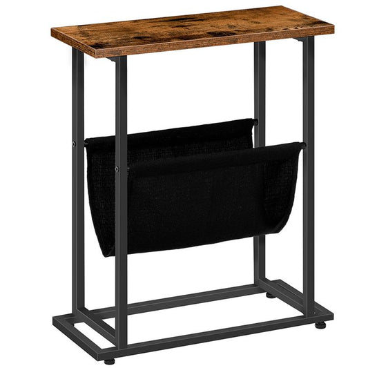 HOOBRO Side Table with Magazine Holder Sling, Narrow End Table, Slim Nightstand for Small Spaces, Wood Look Accent Table with Metal Frame, Industrial, Easy Assembly