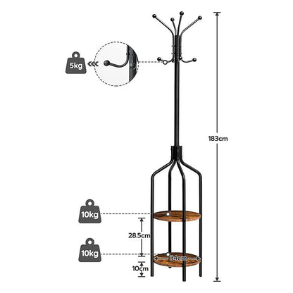 HOOBRO Coat Rack, Coat Stand with 2 Shelves and 8 Hooks, Hall Tree, Free Standing Clothes Stand for Hats, Backpacks, Umbrellas, Hallway, Porch, Metal Frame, Industrial
