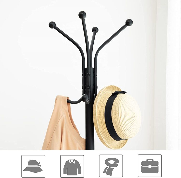 HOOBRO Coat Rack, Coat Stand with 2 Shelves and 8 Hooks, Hall Tree, Free Standing Clothes Stand for Hats, Backpacks, Umbrellas, Hallway, Porch, Metal Frame, Industrial