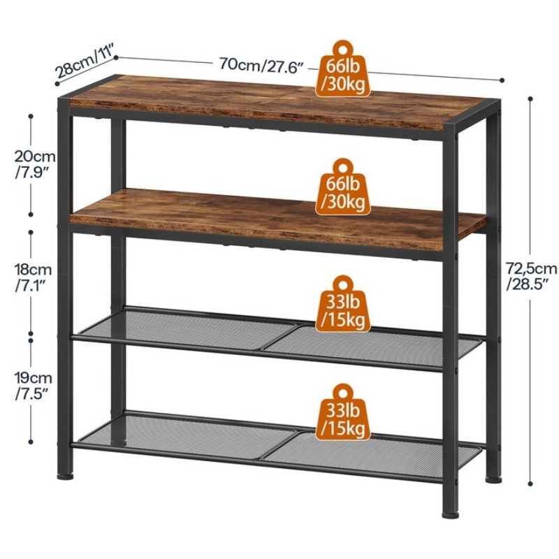 HOOBRO Shoe Rack, 4-Tier Shoe Rack, Shoe Storage Organiser with 2 Wooden Shelves & 2 Mesh Layers, Holds 15-20 Pairs, Industrial for Entryway Porch Wardrobe