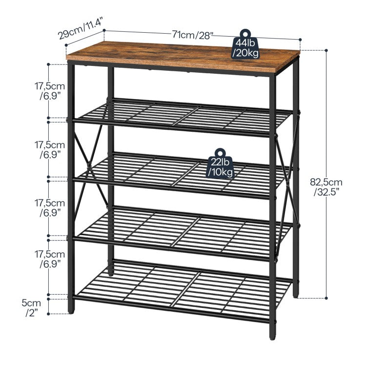 HOOBRO 5-Tier Shoe Rack, Freestanding Shoe Organizer, Shoe Storage Rack, 16-20 Pairs of Shoes, Shoe Shelf for Entryway, 71 x 29 x 82.5 cm, Metal Frame, Industrial