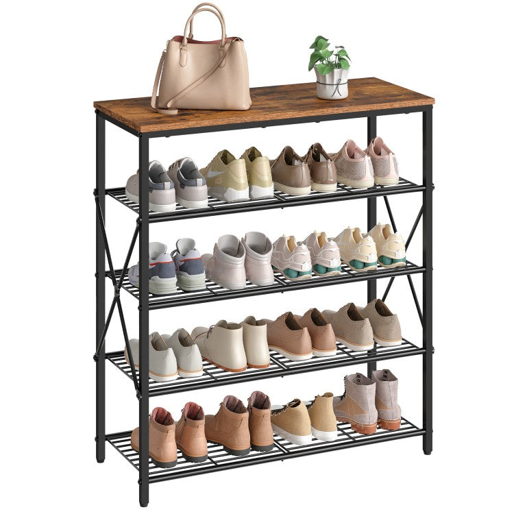 HOOBRO 5-Tier Shoe Rack, Freestanding Shoe Organizer, Shoe Storage Rack, 16-20 Pairs of Shoes, Shoe Shelf for Entryway, 71 x 29 x 82.5 cm, Metal Frame, Industrial