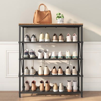 HOOBRO 5-Tier Shoe Rack, Freestanding Shoe Organizer, Shoe Storage Rack, 16-20 Pairs of Shoes, Shoe Shelf for Entryway, 71 x 29 x 82.5 cm, Metal Frame, Industrial