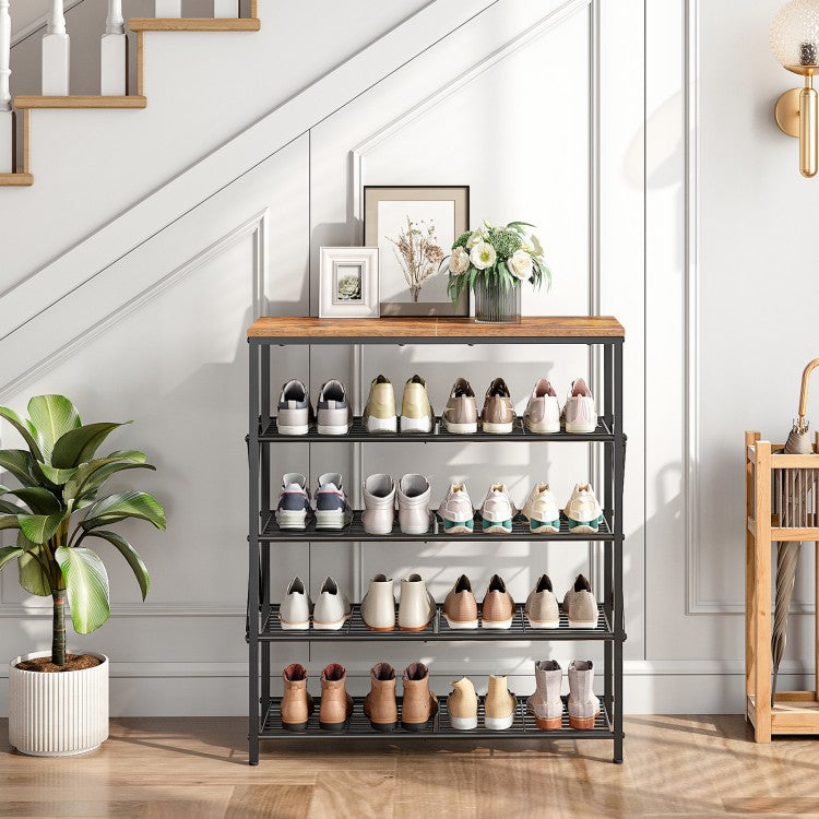 HOOBRO 5-Tier Shoe Rack, Freestanding Shoe Organizer, Shoe Storage Rack, 16-20 Pairs of Shoes, Shoe Shelf for Entryway, 71 x 29 x 82.5 cm, Metal Frame, Industrial