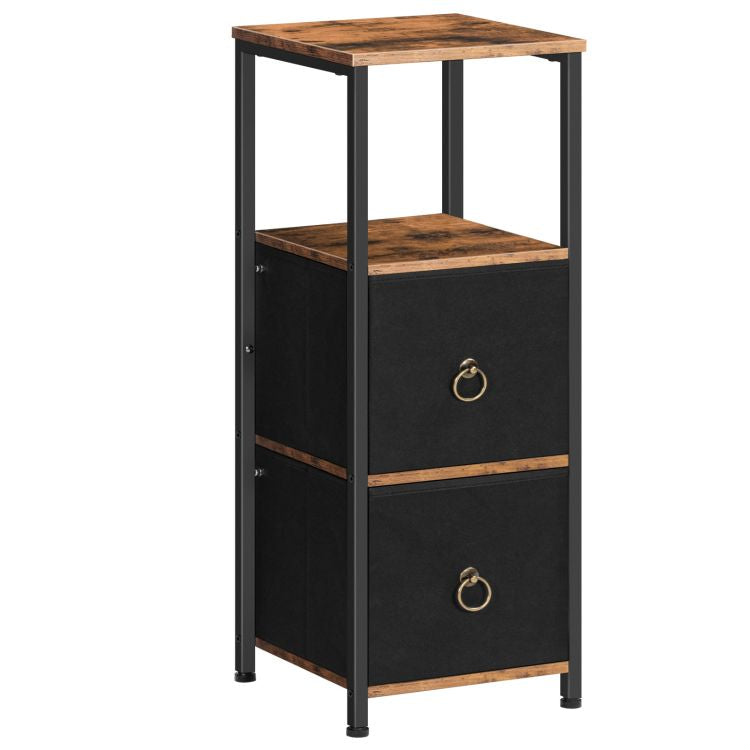 HOOBRO Slim Bathroom Storage Cabinet, Narrow Corner Storage Cabinet Unit for Small Spaces, Small Corner Shelf Unit with 2 Fabric Drawers, Black Bathroom Cabinet