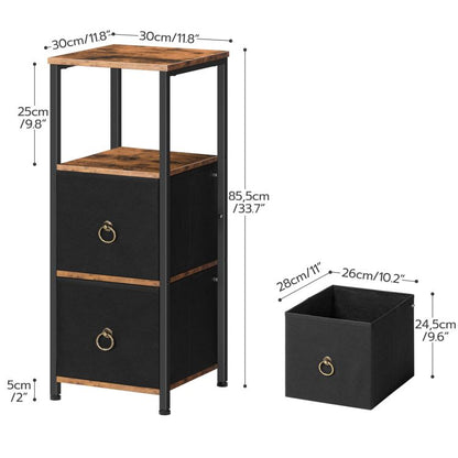 HOOBRO Slim Bathroom Storage Cabinet, Narrow Corner Storage Cabinet Unit for Small Spaces, Small Corner Shelf Unit with 2 Fabric Drawers, Black Bathroom Cabinet