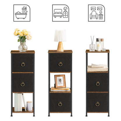 HOOBRO Slim Bathroom Storage Cabinet, Narrow Corner Storage Cabinet Unit for Small Spaces, Small Corner Shelf Unit with 2 Fabric Drawers, Black Bathroom Cabinet