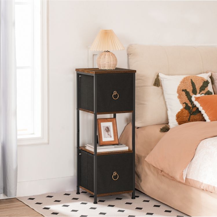 HOOBRO Slim Bathroom Storage Cabinet, Narrow Corner Storage Cabinet Unit for Small Spaces, Small Corner Shelf Unit with 2 Fabric Drawers, Black Bathroom Cabinet