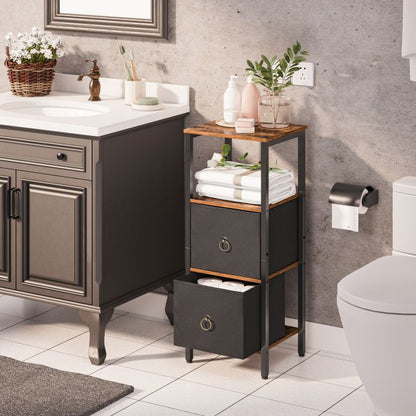 HOOBRO Slim Bathroom Storage Cabinet, Narrow Corner Storage Cabinet Unit for Small Spaces, Small Corner Shelf Unit with 2 Fabric Drawers, Black Bathroom Cabinet
