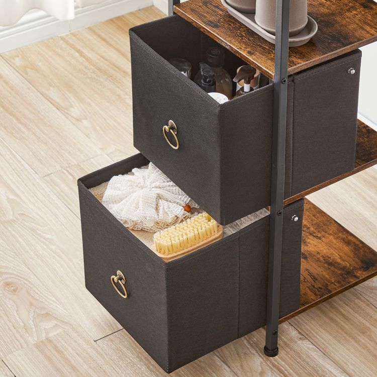 HOOBRO Slim Bathroom Storage Cabinet, Narrow Corner Storage Cabinet Unit for Small Spaces, Small Corner Shelf Unit with 2 Fabric Drawers, Black Bathroom Cabinet