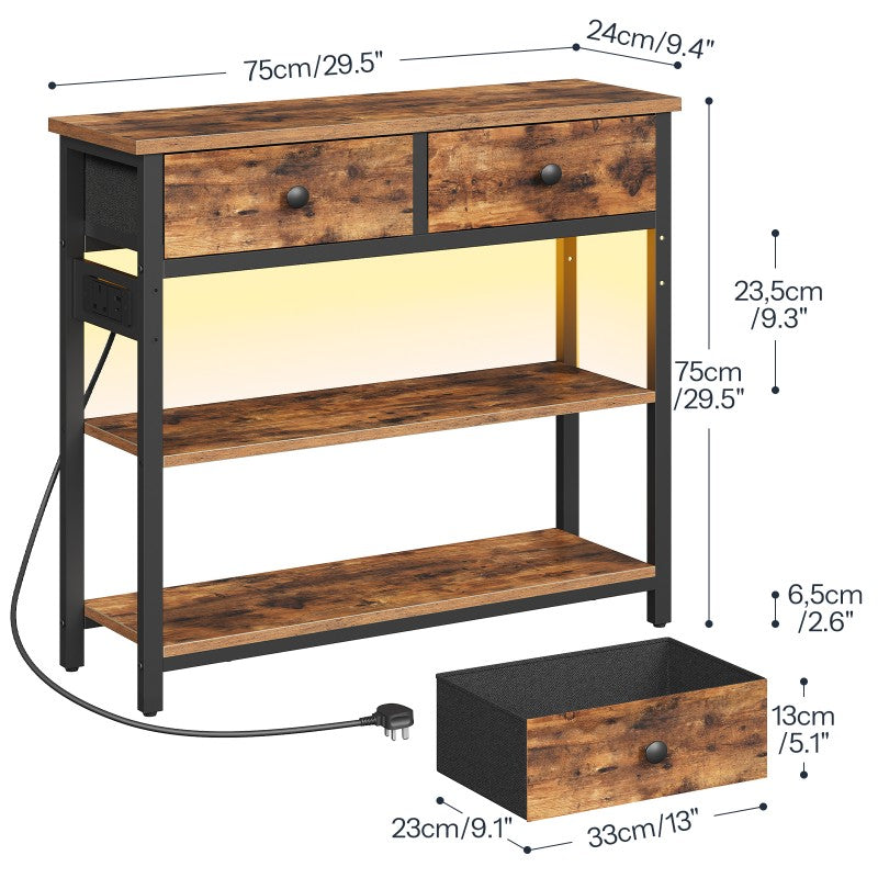 HOOBRO Console Table with Charging Station, 2 Drawers and LED Light, Narrow Hallway Table, Sofa Side Table, Display Stand, Slim Console Table for Hallway, Living Room