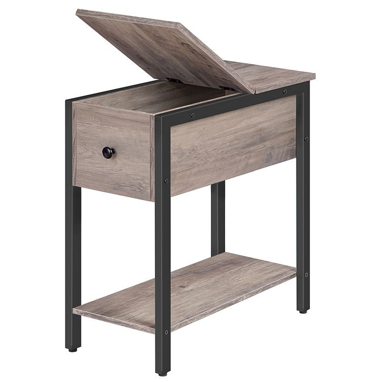 HOOBRO End Table, Flip Top Side Table with Storage Shelf, Narrow Nightstand for Small Spaces in Living Room, Bedroom, Industrial, Stable and Sturdy Construction