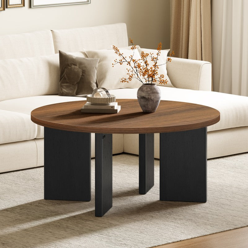 HOOBRO HOOBRO Round Coffee Table, Industrial Tea Table, Wooden Accent Center Table Sofa workspace for living room - in use