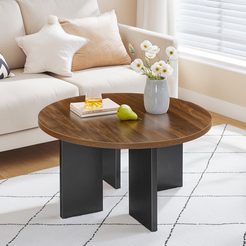 HOOBRO HOOBRO Round Coffee Table, Industrial Tea Table, Wooden Accent Center workspace for living room - dimensions view