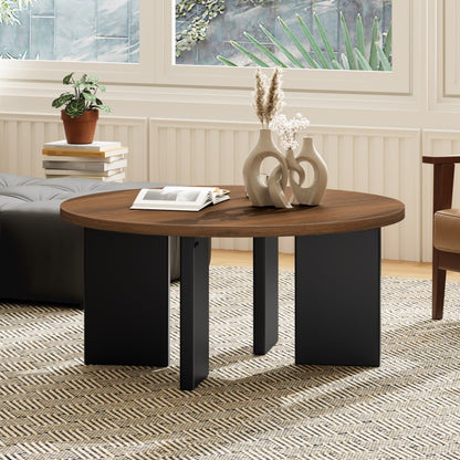 HOOBRO HOOBRO Round Coffee Table, Industrial Tea Table, Wooden Accent Center Table Sofa workspace for living room - top view