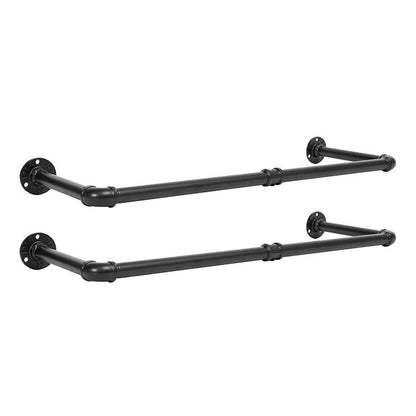 HOOBRO Wall-Mounted Clothes Rack, Set of 2 Pipe Clothes Rack, 29.7 inches, Iron Pipe Clothes Hanging Bar, Heavy Duty Garment Bars, Multi-purpose Hanging Rods for Closet Storage, Black