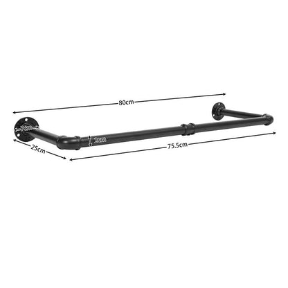 HOOBRO Wall-Mounted Clothes Rack, Set of 2 Pipe Clothes Rack, 29.7 inches, Iron Pipe Clothes Hanging Bar, Heavy Duty Garment Bars, Multi-purpose Hanging Rods for Closet Storage, Black