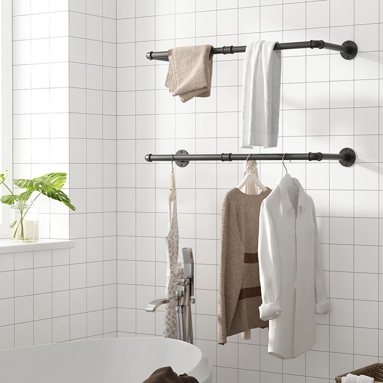 HOOBRO Wall-Mounted Clothes Rack, Set of 2 Pipe Clothes Rack, 29.7 inches, Iron Pipe Clothes Hanging Bar, Heavy Duty Garment Bars, Multi-purpose Hanging Rods for Closet Storage, Black