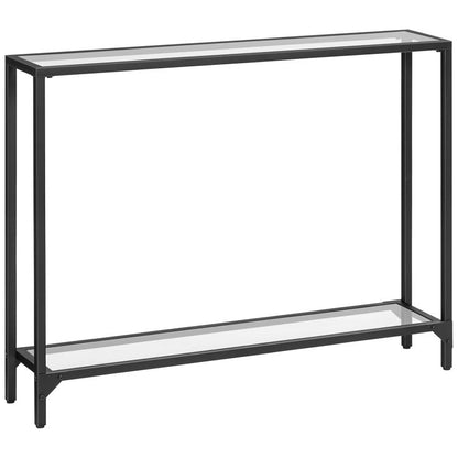 HOOBRO Console Table, 2-Tier Glass Console Table, Slim Hallway Table with 2 Shelves, 100x22x80 cm, Tempered Glass Sofa Table, Modern Display Table for Living Room, Small Space