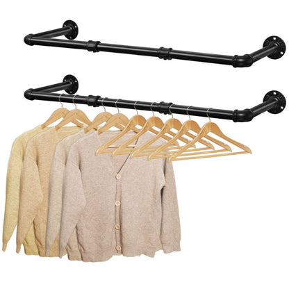 HOOBRO Industrial Pipe Clothes Rails Set of 2 100 cm Wall Mounted Removable Clothes Rack Maximum Load 50 kg Space Saving Hallway Living Room Bedroom, Black