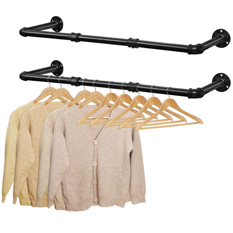 HOOBRO Industrial Pipe Clothes Rails Set of 2 100 cm Wall Mounted Removable Clothes Rack Maximum Load 50 kg Space Saving Hallway Living Room Bedroom, Black