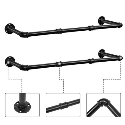 HOOBRO Industrial Pipe Clothes Rails Set of 2 100 cm Wall Mounted Removable Clothes Rack Maximum Load 50 kg Space Saving Hallway Living Room Bedroom, Black