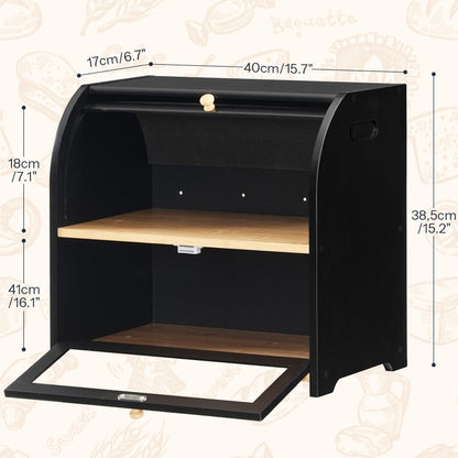 HOOBRO Bread Box, Bamboo Bread Box for Kitchen Countertop, 2 Tier Roll-Top Bread Bin, Food Storage Box, Large Capacity Keeper, Wooden Storage Cabinet, for Kitchen, Dining Room