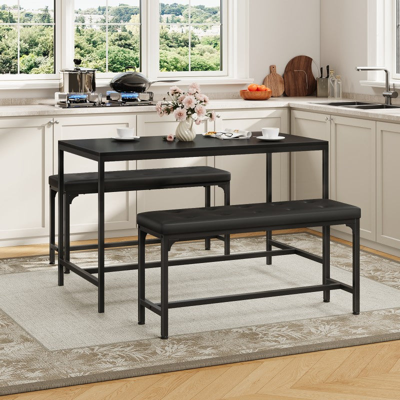 HOOBRO Upholstered Dining Bench with H-Frame, 140kg Capacity, for Entryway Hallway, Modern Button-Tufted PU Leather Seat for Dining Room, Kitchen, Bedroom, Easy Assembly