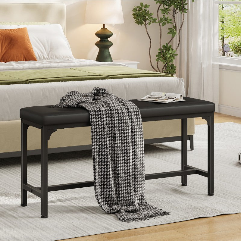 HOOBRO Upholstered Dining Bench with H-Frame, 140kg Capacity, for Entryway Hallway, Modern Button-Tufted PU Leather Seat for Dining Room, Kitchen, Bedroom, Easy Assembly