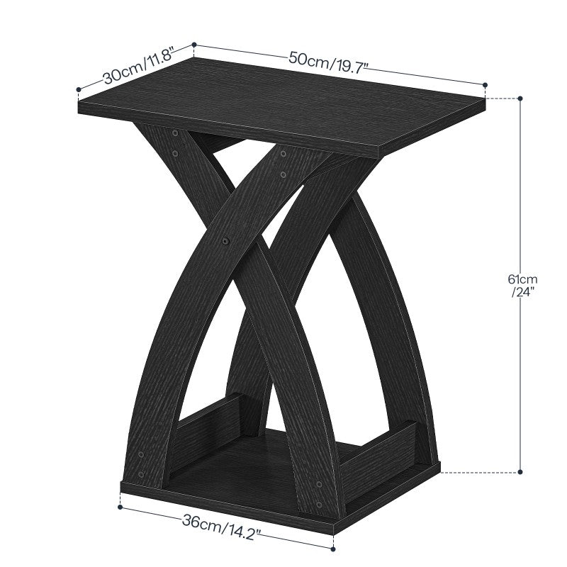 HOOBRO Narrow Side Table, Modern Slim Sofa Table with Open Storage, X-Design Narrow Bedside Table Nightstand for Living Room and Bedroom