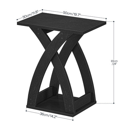 HOOBRO Narrow Side Table, Modern Slim Sofa Table with Open Storage, X-Design Narrow Bedside Table Nightstand for Living Room and Bedroom