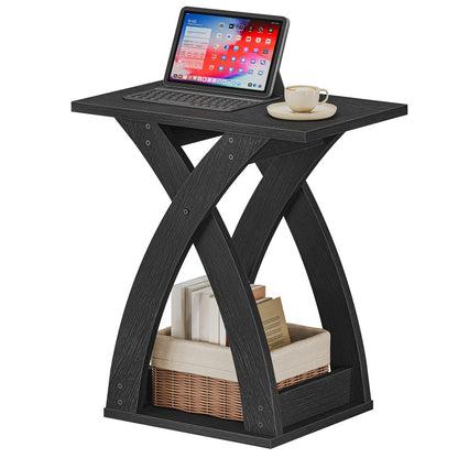 HOOBRO Narrow Side Table, Modern Slim Sofa Table with Open Storage, X-Design Narrow Bedside Table Nightstand for Living Room and Bedroom