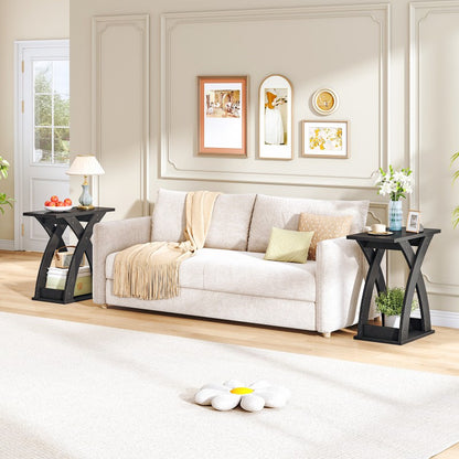 HOOBRO Narrow Side Table, Modern Slim Sofa Table with Open Storage, X-Design Narrow Bedside Table Nightstand for Living Room and Bedroom