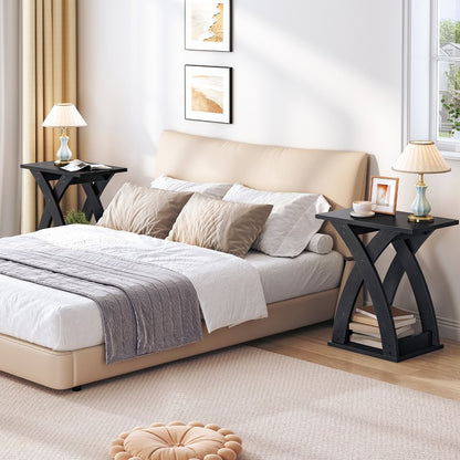 HOOBRO Narrow Side Table, Modern Slim Sofa Table with Open Storage, X-Design Narrow Bedside Table Nightstand for Living Room and Bedroom