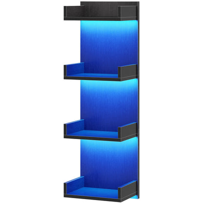 HOOBRO 4 Tier LED Lighted Display Floating Wall Shelves for Bedroom & Gaming Room