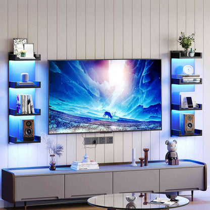 HOOBRO 4 Tier LED Lighted Display Floating Wall Shelves for Bedroom & Gaming Room