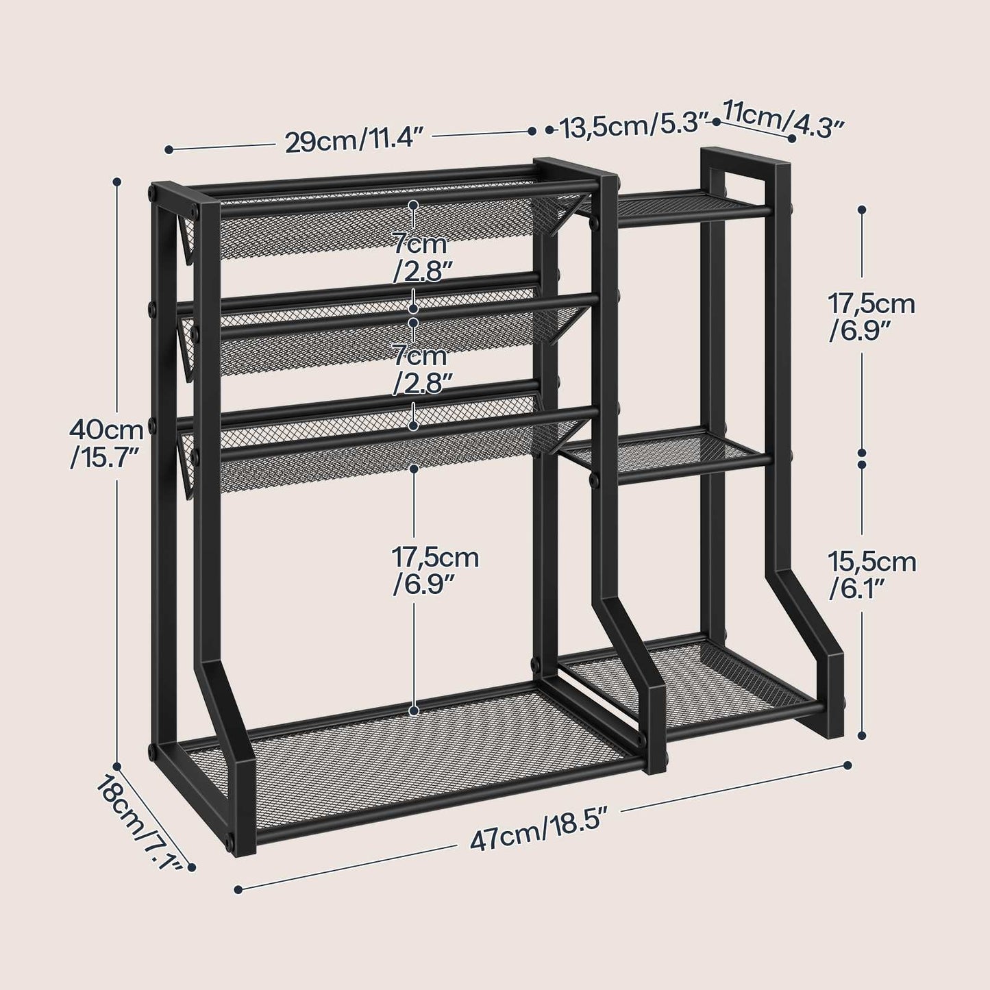 HOOBRO 4-Tier Spice Rack, Seasoning Organizer, Free Standing Spice Rack Organizer, Spice Jar Storage Organizer, for Kitchen, Cupboard, Countertop, Black EBK48TL01