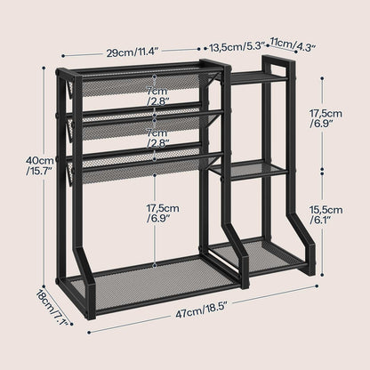 HOOBRO 4-Tier Spice Rack, Seasoning Organizer, Free Standing Spice Rack Organizer, Spice Jar Storage Organizer, for Kitchen, Cupboard, Countertop, Black EBK48TL01
