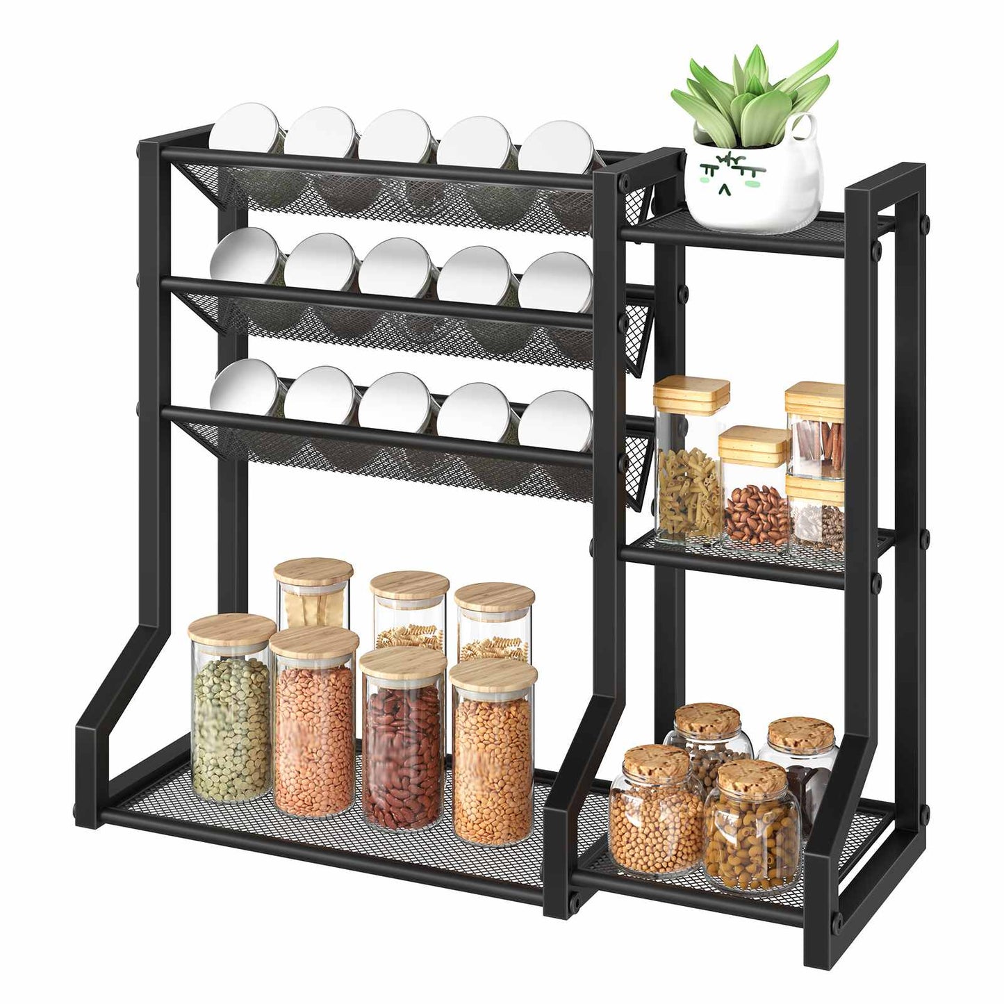 HOOBRO 4-Tier Spice Rack, Seasoning Organizer, Free Standing Spice Rack Organizer, Spice Jar Storage Organizer, for Kitchen, Cupboard, Countertop, Black EBK48TL01