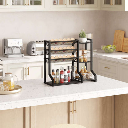 HOOBRO 4-Tier Spice Rack, Seasoning Organizer, Free Standing Spice Rack Organizer, Spice Jar Storage Organizer, for Kitchen, Cupboard, Countertop, Black EBK48TL01