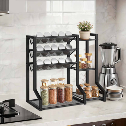 HOOBRO 4-Tier Spice Rack, Seasoning Organizer, Free Standing Spice Rack Organizer, Spice Jar Storage Organizer, for Kitchen, Cupboard, Countertop, Black EBK48TL01