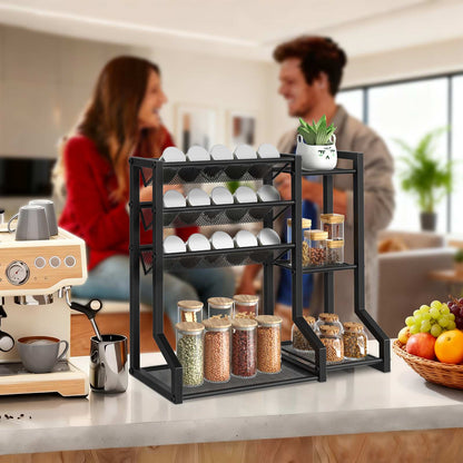 HOOBRO 4-Tier Spice Rack, Seasoning Organizer, Free Standing Spice Rack Organizer, Spice Jar Storage Organizer, for Kitchen, Cupboard, Countertop, Black EBK48TL01